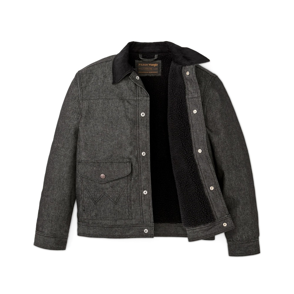 Filson x Wrangler Denim Work Jacket Men's XXL Sherpa Lined 14.5 oz Black Rigid